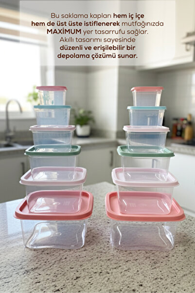 Vienev Set of 12 Square Storage Containers with Colored Lids – Kitchen Storage Box