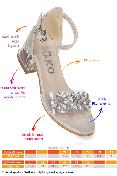 Kiko Kids Yangu Vakko Stone Girl's 3 cm Transparent Heeled Sandals Evening Dress Shoes