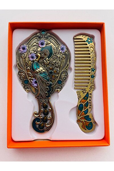 GALATA GIFT Ayna Tarak Seti, , Metal, Çeyizlik, Hediyelik Set, Mineli, Canlı ...