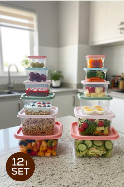 Vienev Set of 12 Square Storage Containers with Colored Lids – Kitchen Storage Box