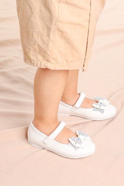 Kiko Kids Сребристи, с велкро закрепване, пясъчноцветни, украсени с панделка, балеринки за момичета