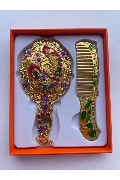 GALATA GIFT Ayna Tarak Seti, Tavuskuşu, Metal, Çeyizlik, Hediyelik Set, Minel...