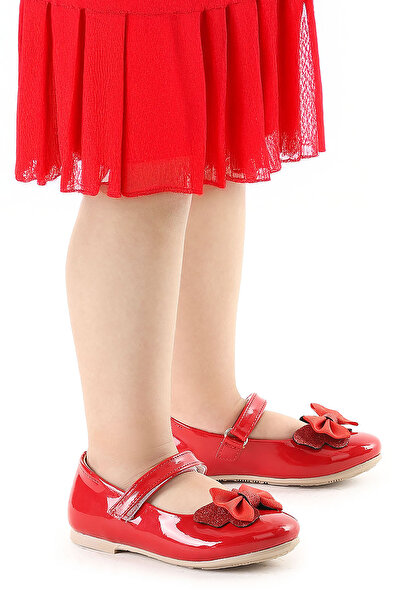 Kiko Kids Stoned Velcro Girls' Bow Ballerina Shoes Ege 204 Patent Leather