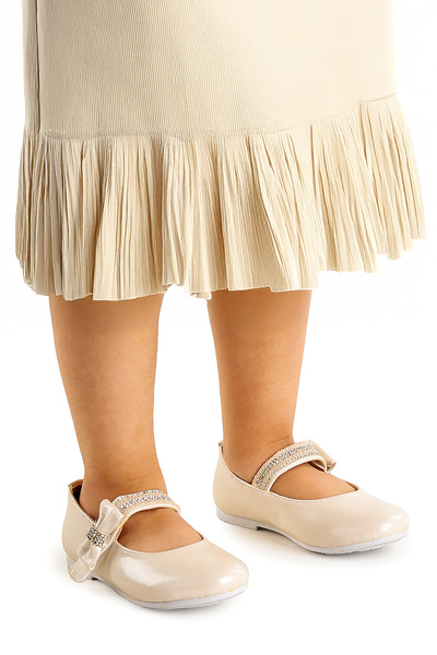 Kiko Kids Cerry Skin Velcro Girls' Stone Ballerina Shoes