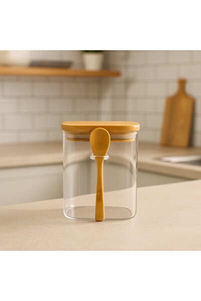 Dania مرطبان من الزجاج الصافي مع غطاء من خشب مع ملعقة خشب و محكم الأغلاق مقاس...