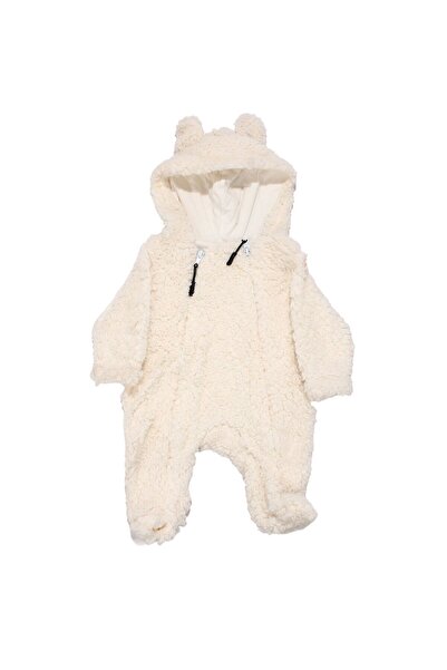 bebegen Kız Bebek Ekru Kapşonlu Çift Fermuarlı Welsoft Tulum