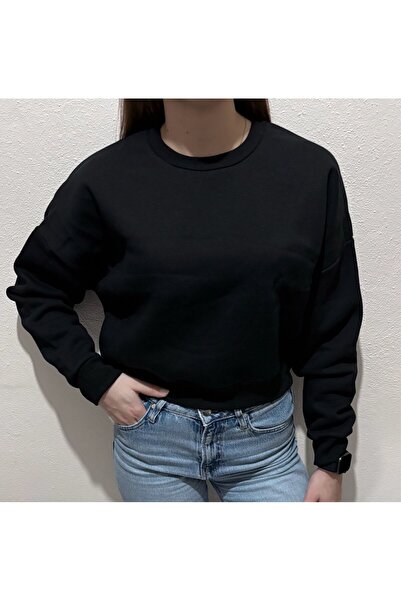 3 iplik kadın Bisiklet Yaka Sweatshirt