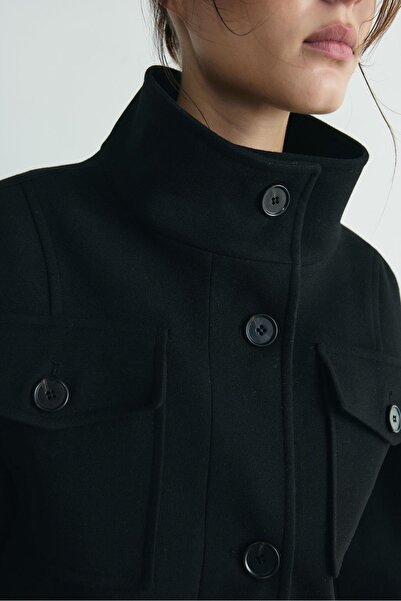 Suud Collection Black Iris Buttoned Cashmere Crop Jacket