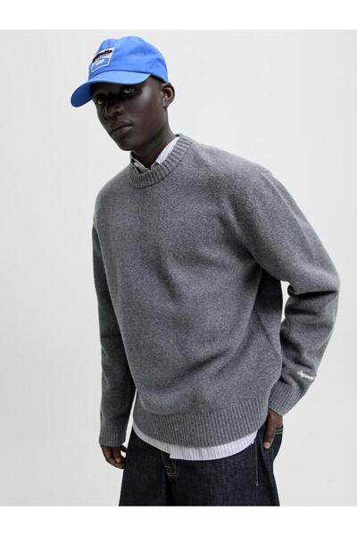 Jack & Jones Men's Gray Jornorrebro Knit Crew Neck Sweater & Cardigan 12282728-Darkgrey