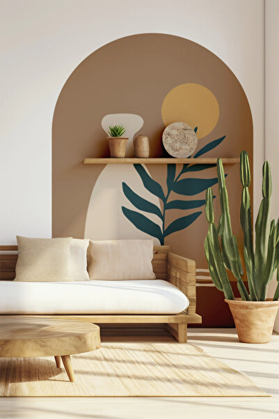 SDİGİTAL Bohem Tarzı Oval Duvar Sticker - Vazo & Bitki Desenli - 3 Ölçü Seçen...