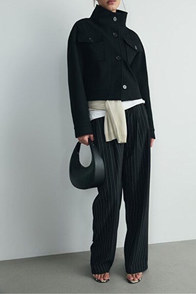 Suud Collection Black Iris Buttoned Cashmere Crop Jacket