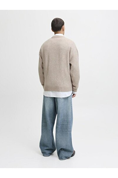 Jack & Jones Men's Beige Jjesoho Ollie Knit Crew Neck Sweater & Cardigan 12278924-Atmosphere