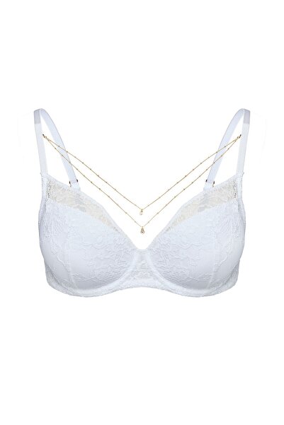ESOTIQ Wired Push Up Bra with Removable Padding Decorative Decollete Chain Floral Lace Feminine | Netsi
