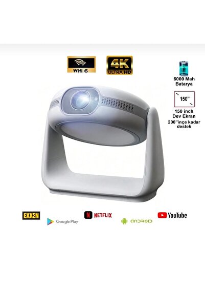 MYGALAXY Android 11 Akıllı WiFi Projektör 1080P Full HD – 150’’ Ekran, 4K Donanım Desteği, 260° Döner Stand,