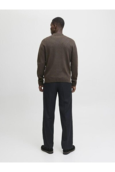 Jack & Jones Men's Brown Jprblamilano Stitch Knit Zip Polo Sweater & Cardigan 12281743-Delicioso