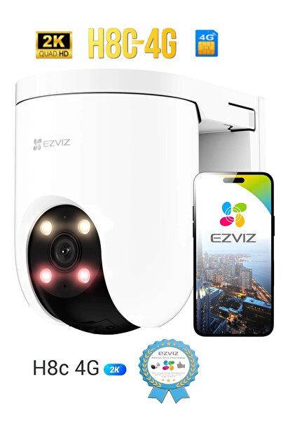 EZVIZ 4G SIM card surveillance camera, 2K high resolution, two-way audio, auto-tracking, color night vision, strobe light H8C