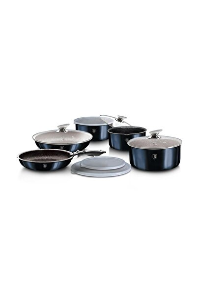 Berlinger Haus BH6101 12-piece marbled cookware set, forged aluminum, detachable handle, Aquamarine
