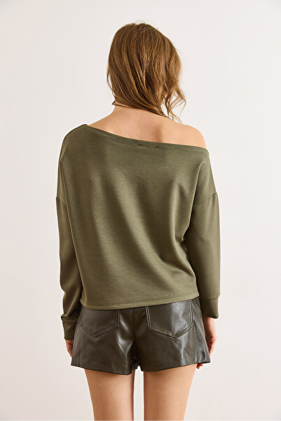 Olalook Women's Khaki Modal Boat Neck Soft Textured Blouse Blz-19003131