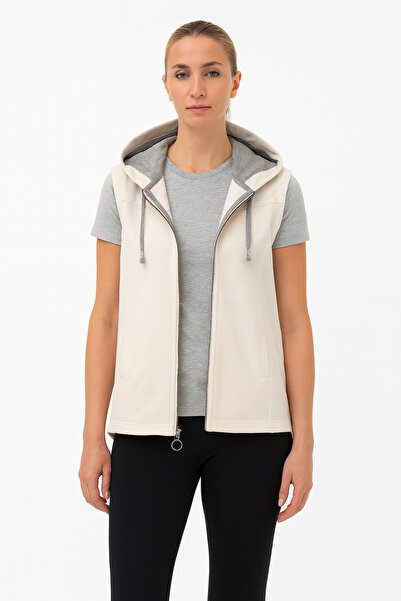 Cottonland Women's Flavia Relaxed Fit Hooded Three Thread Non-Brushed Cotton Zippered Vest Ecru