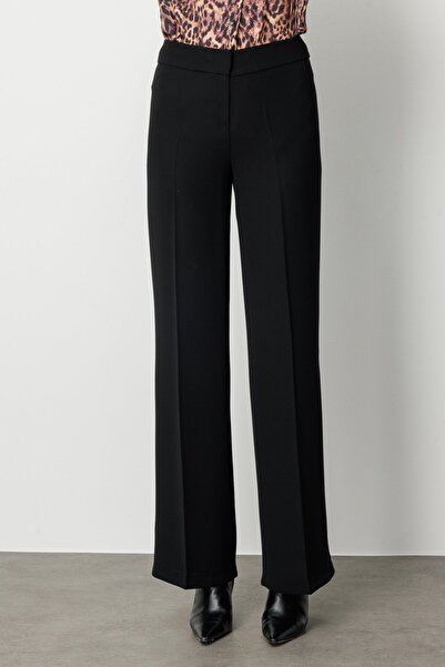 Ekol Krep Kumaş Bol Paça Pantolon Siyah 1031-26k