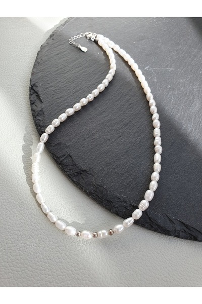 Abundo Necklace made of cultured pearls and 925 silver plated with rhodium, 38 cm
