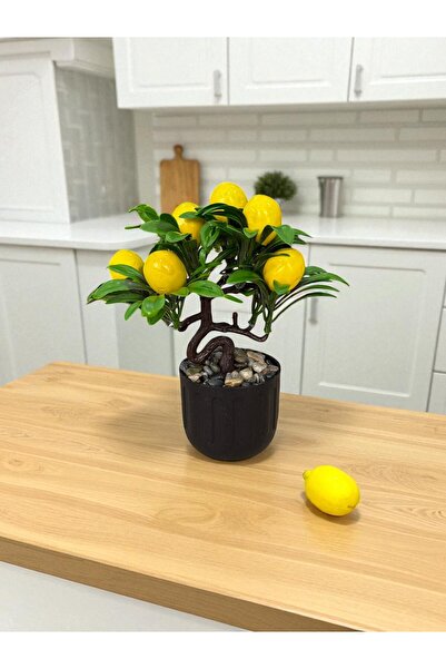 safestore Siyah Saksıda Çakıl Taşlı Yapay Limon Ağacı 18 cm