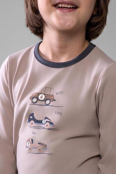 BAYKAR Boy's Cotton Crew Neck Car Printed Long Sleeve Pajama Set 9617-1 Vizon