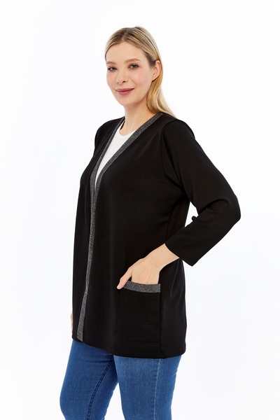 Curvy Trend Plus Size Sim Paneled Pocket Soft Flowy Fabric Cardigan