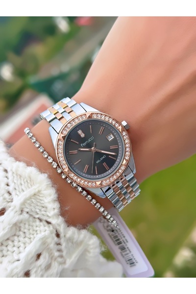 Ferrucci Steel Strap Women's Watch with Calendar 3 Atm Waterproof 2 Years Mechanism Warranty + Bracelet as a Gift