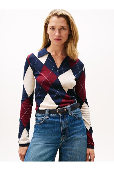 Tommy Hilfiger CO ARGYLE POLO-NK SWEATER