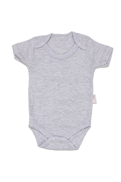 bebegen بدلة ضيقة بأكمام قصيرة ومشبك للجنسين باللون الرمادي