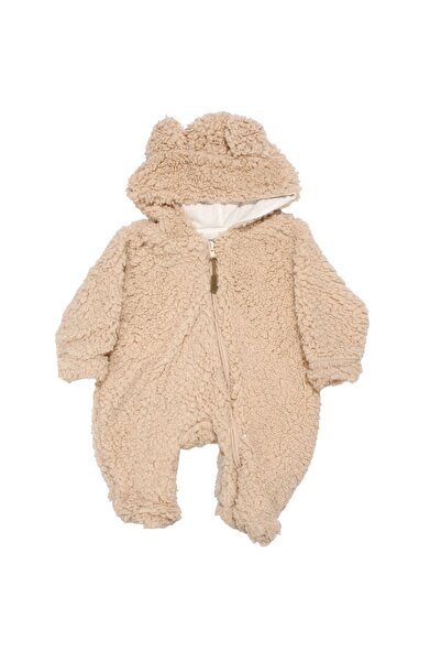 bebegen Kız Bebek Bej Kapşonlu Fermuarlı Welsoft Tulum