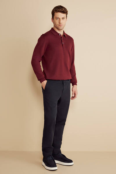 BROOKS BROTHERS Erkek Lacivert Pamuk Karışımlı Uzun Dilli Parça Boya Chino Pa...