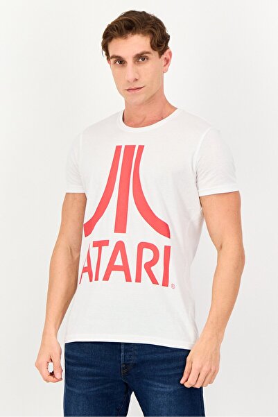 ATARI Men Crew Neck Short Sleeve Graphic Print T-Shirt, White