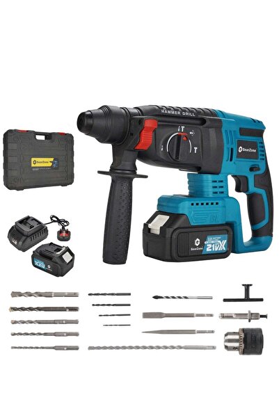 GearZone 21V Cordless Electric Hammer Drill with 17pc Accessories & Two Lithi...