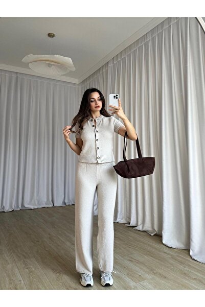 Mooi Butik ZEUS Πλεκτό Σετ 8681 - Κρεμ