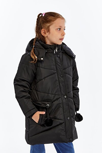 Benittokids Hooded Winter Pompom Detailed Girls' Coat 51354