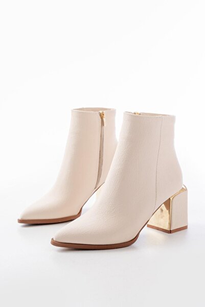 Aymood Dnz-410 Beige Zippered Heeled Women's Casual Boots