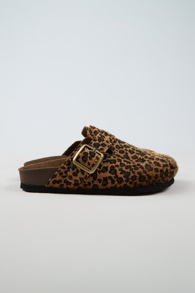 no miento Cancun Women's Vegan Leather Buckle Leopard Sabo Slippers
