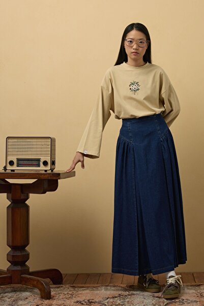 Ceylan Otantik Φούστα με λεπτομέρεια από τζιν πλισέ