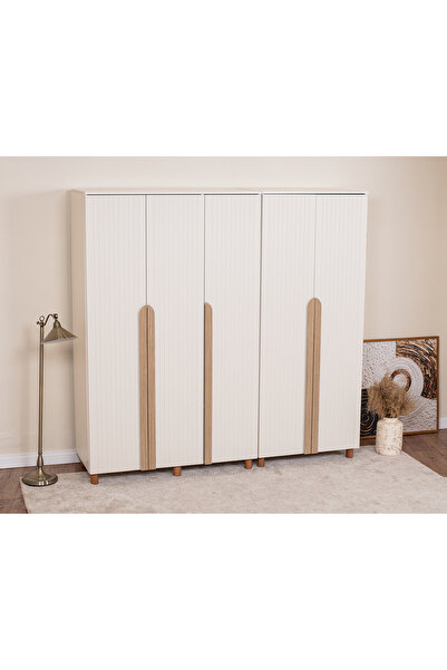 DONACO İtra 5 Kapaklı Gardırop – Krem Gövde, Krem Lake Kapak