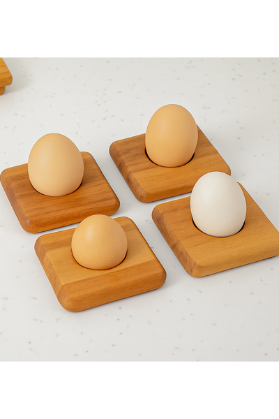 Decoplay 4’lü Ahşap Haşlanmış Yumurta Sunumluk – Kahvaltılık Servis Tabağı Seti