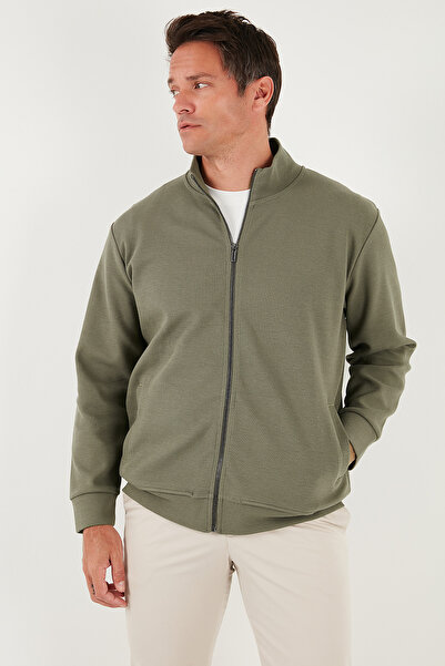 Buratti Cotton Regular Fit Mock Neck Zippered Cardigan Men's Cardigan 5901077