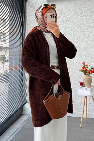 MELEK ARAZ Premium Layered Front Soft Women's Cardigan – Brown