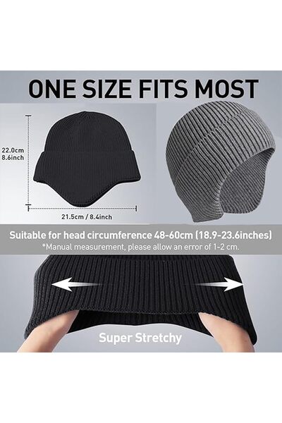 Generic 2 Pcs Knit Winter Beanie Hat Set with Earflaps - Unisex