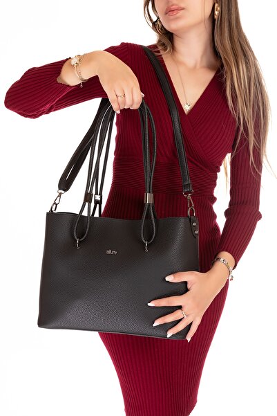 Gondol Kadın Çift Bölmeli El ve Omuz Çantası ald.6753 Siyah