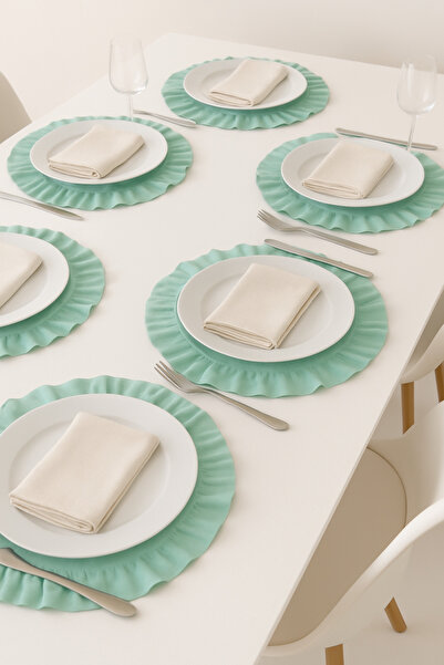 Morlay Set of 2 American Serviettes Round Napkins - Frilly 40 cm - Mint Green