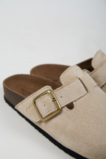 no miento Cancun Women's Vegan Leather Buckle Beige Sabo Slippers