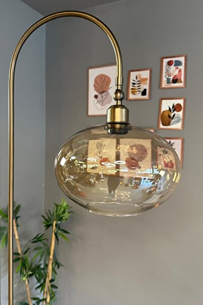 Bamyum Dimmerli Işığı Ayarlanabilen Işığı Artırılıp Azaltılabilen Eskitme Renk Bal Cam Metal Lambader