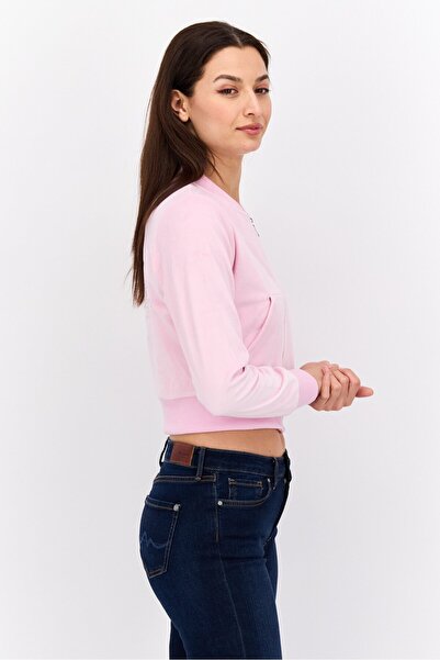 Bebe Women Baseball Collar Brand Logo Sweatshirts, Powder Pink